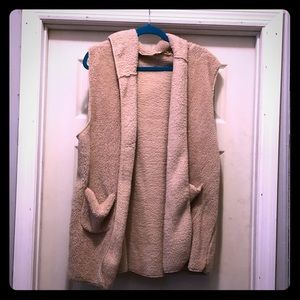Tan Boutique Fleece Hooded Vest with Pockets L